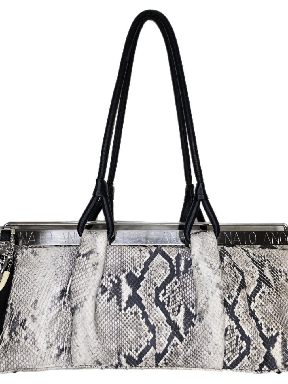 Renato Angi Black-Handled Snake-Print Shoulder Bag